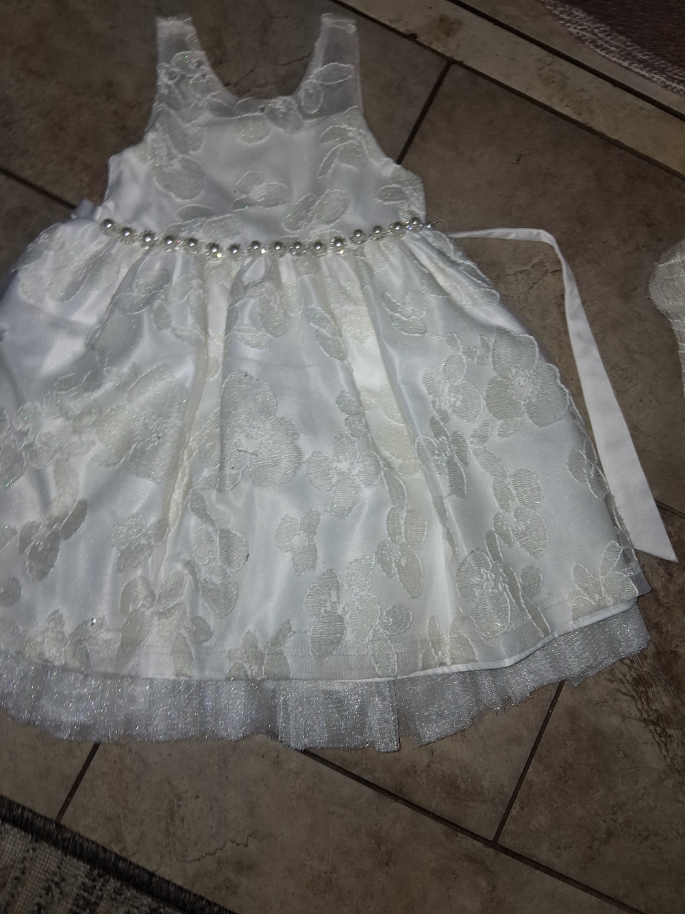 American Princess White Floral Lace Party Dress with Pearl Belt